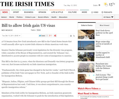 Bill to allow Irish gain US visas